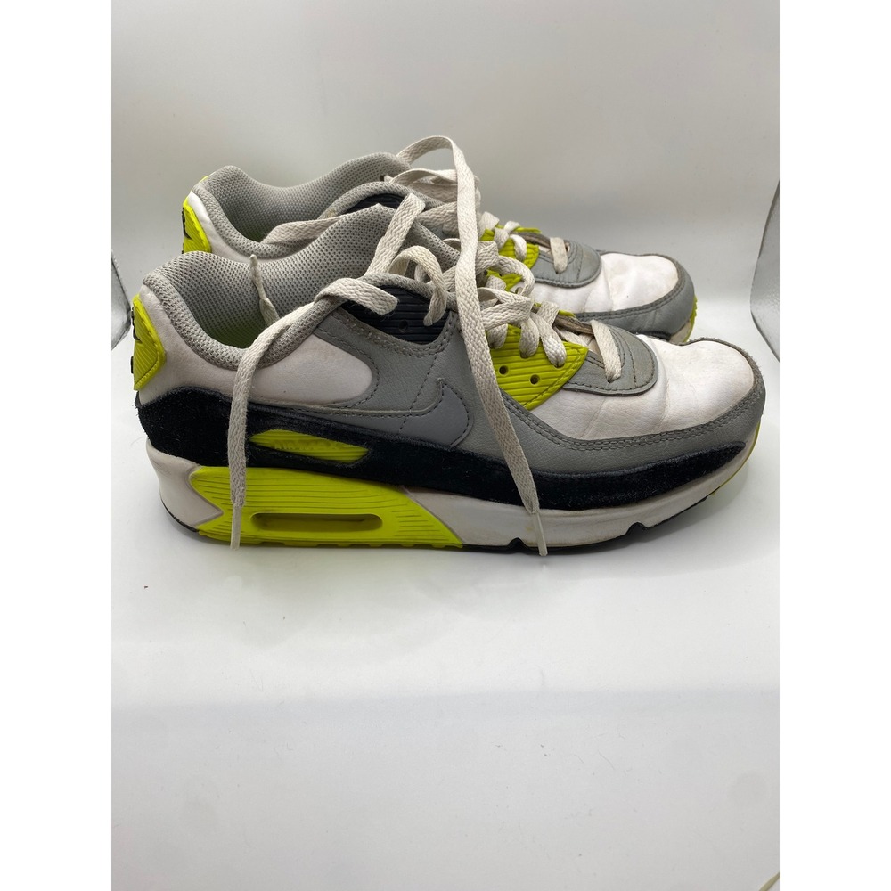 Kids Nike Air Max 90 Sneakers White Gray Neon Yellow Green Size 7Y‎ - Picture 3 of 7